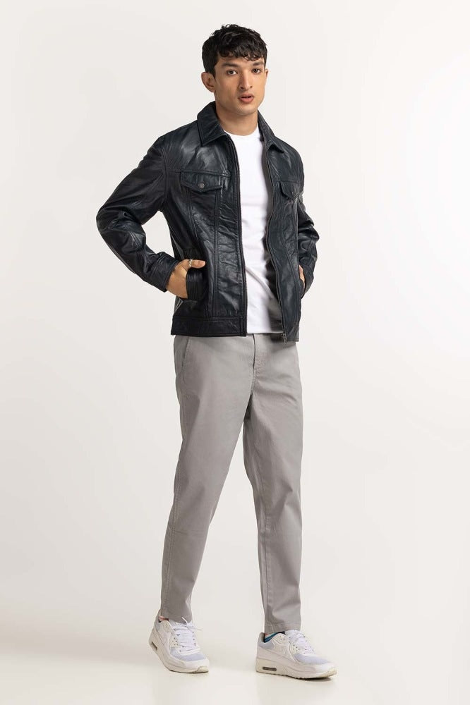 Navy Blue Leather Jacket MN-JKT-WS23-201
