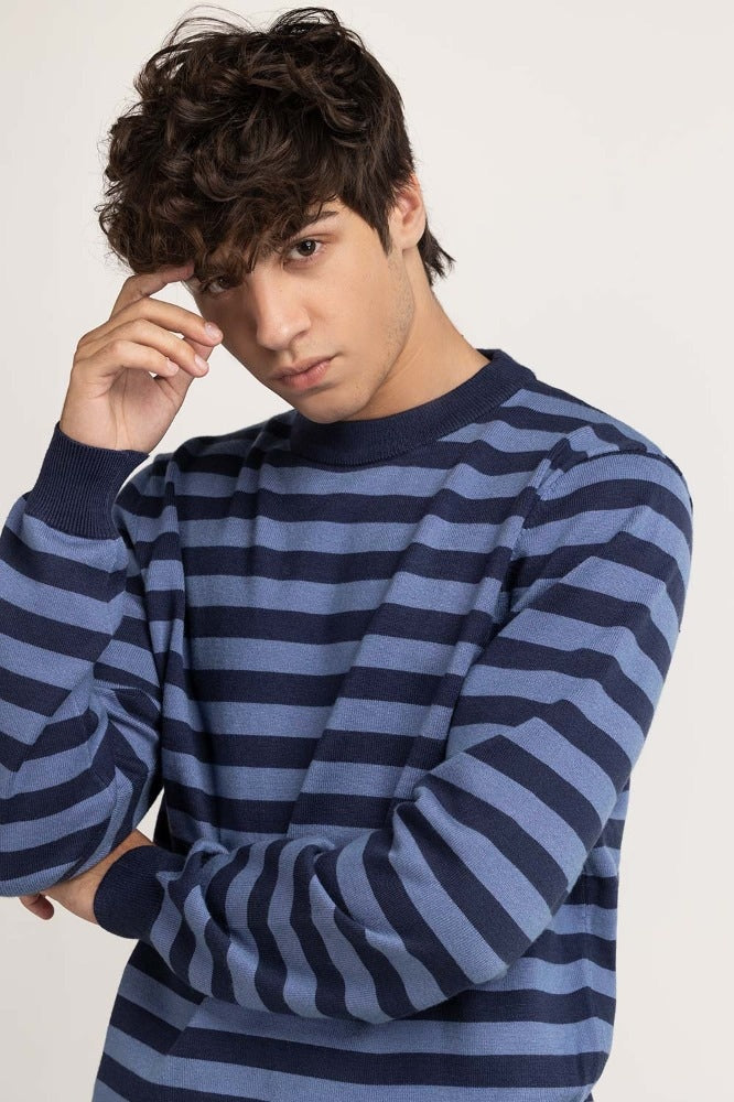 Navy Blue striped Fashion Sweater MN-SWT-WS23-029B