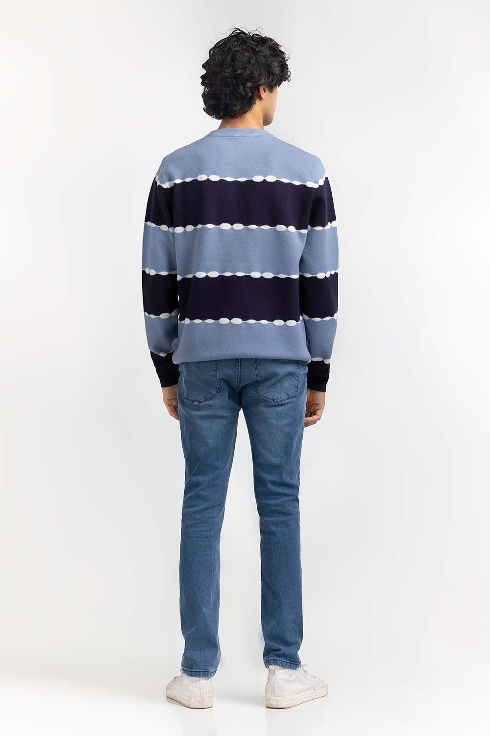 Navy Blue Striped Tie & Dye Crew Neck Sweater SWT-FFSCN22-263