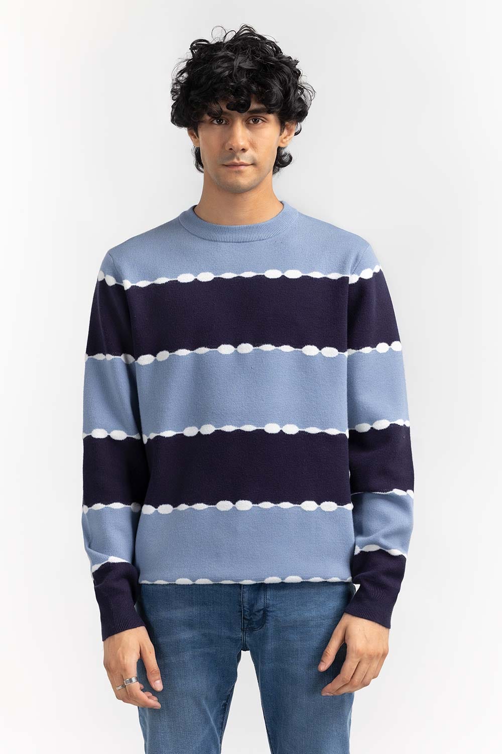 Navy Blue Striped Tie & Dye Crew Neck Sweater SWT-FFSCN22-263