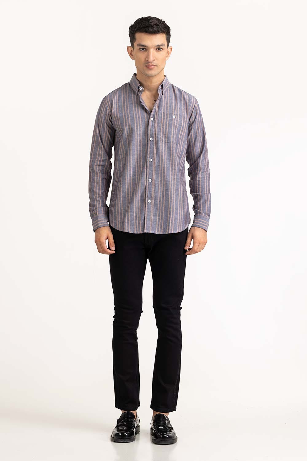 Navy Brown Striped Casual Shirt CS-YD22-031