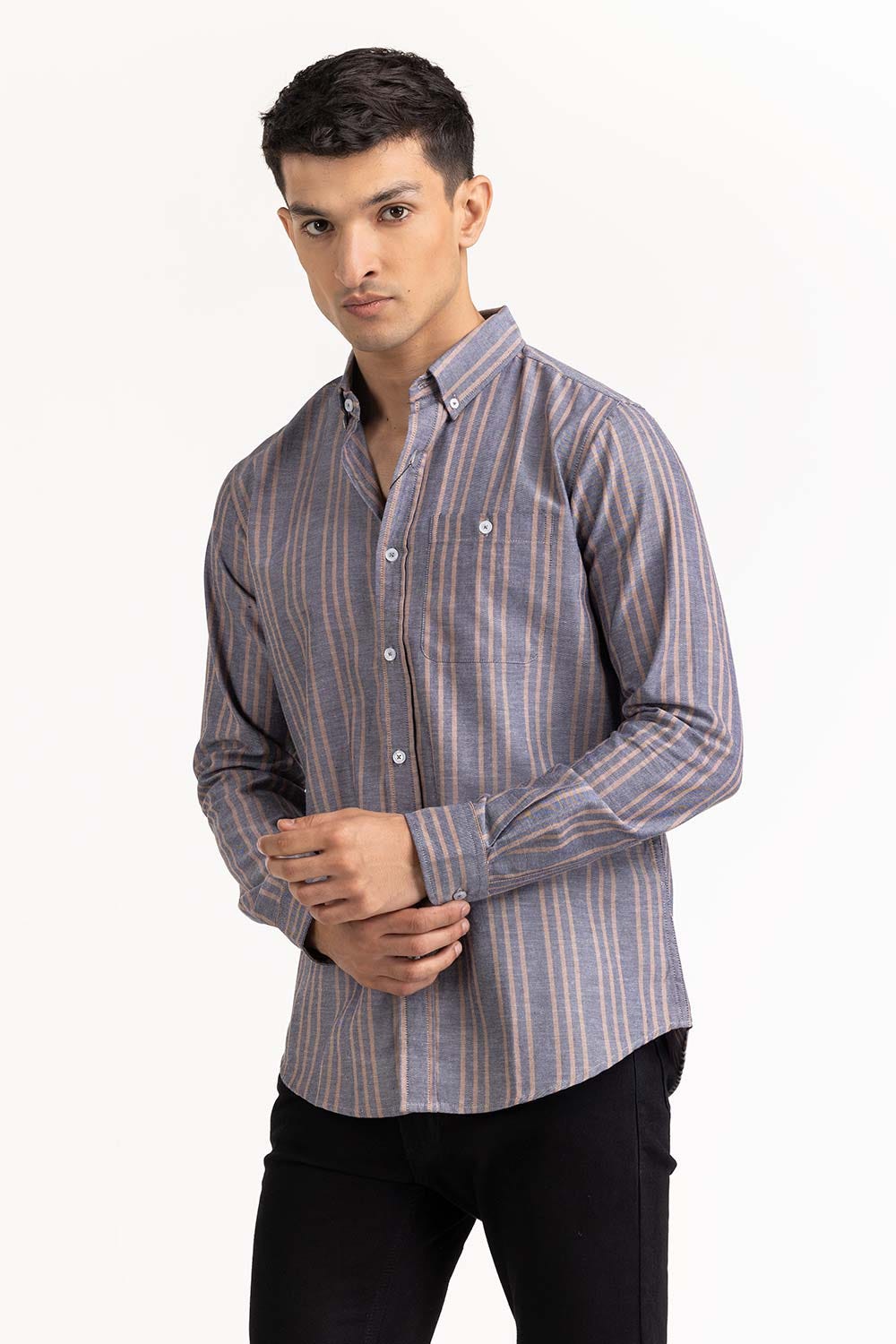 Navy Brown Striped Casual Shirt CS-YD22-031