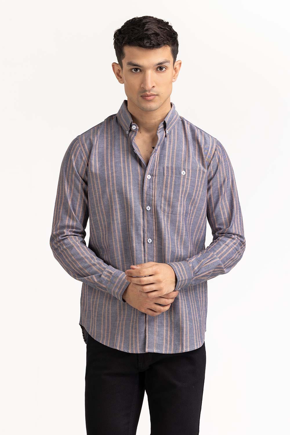 Navy Brown Striped Casual Shirt CS-YD22-031