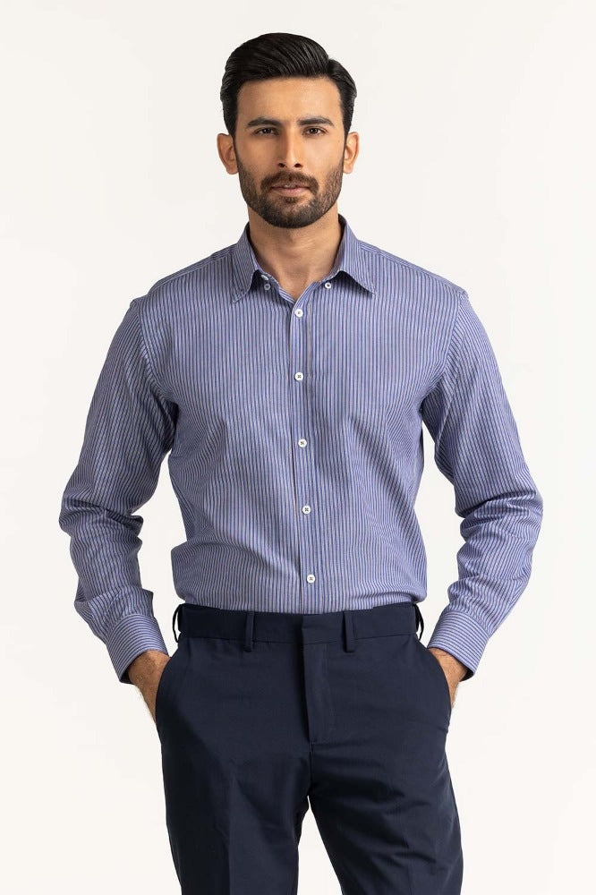 Navy Brown Stripe Formal Shirt MN-FS-YD24-052