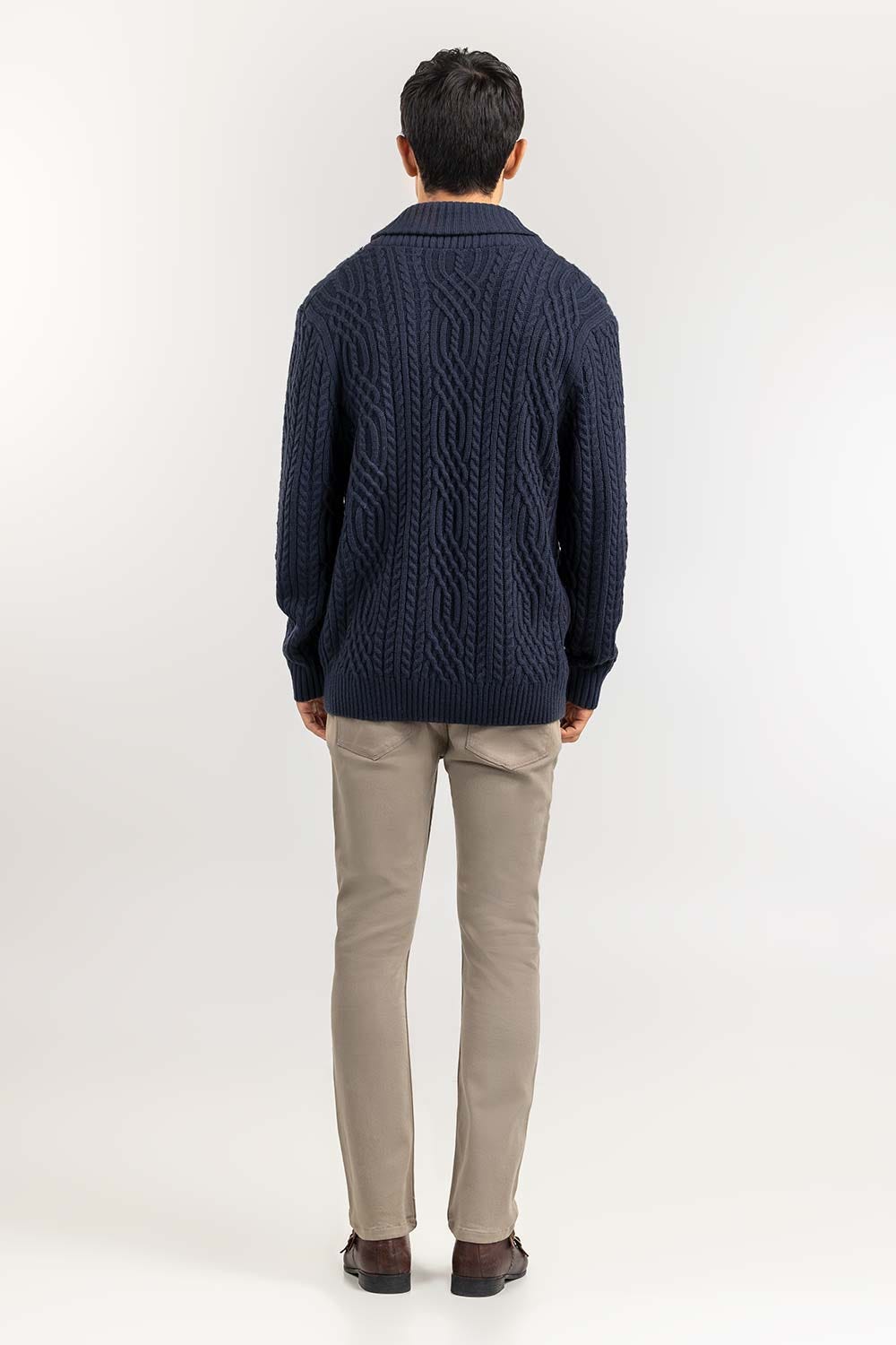 Navy Cabling Shawl Collar Cardigan SWT-FFSSC22-261