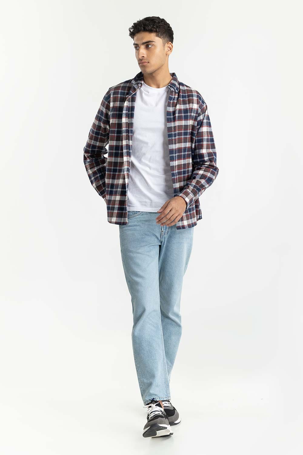 Navy Checkered Button-Down Shirt 224-117-029