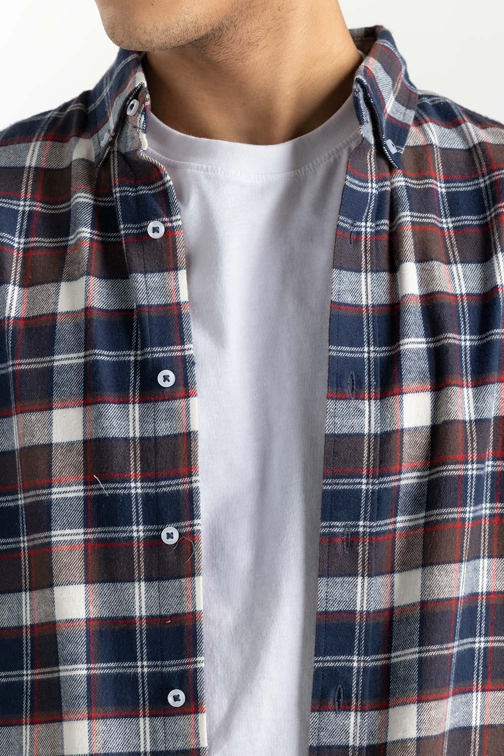 Navy Checkered Button-Down Shirt 224-117-029
