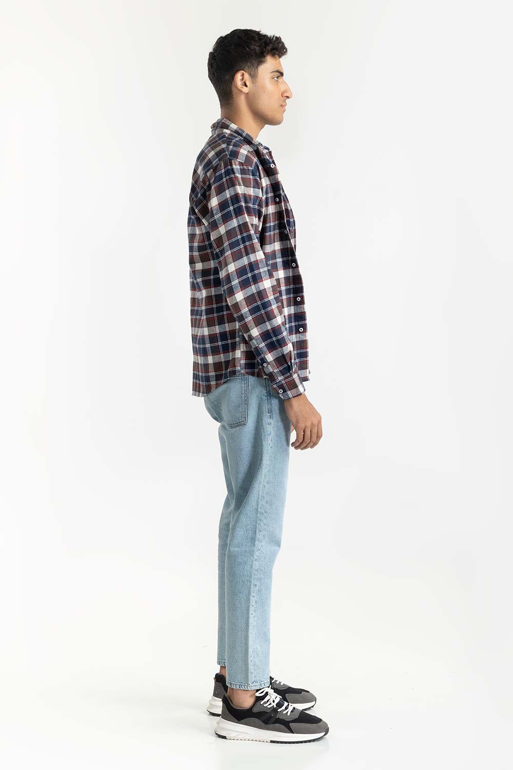 Navy Checkered Button-Down Shirt 224-117-029