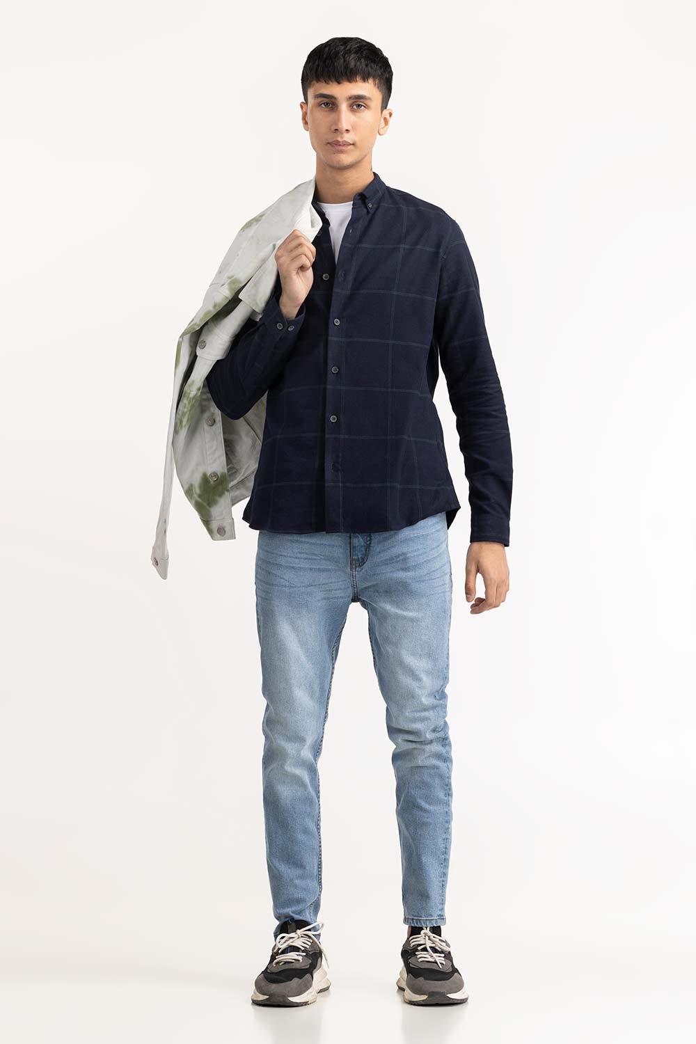 Navy Checkered Button Down Shirt 224-117-034