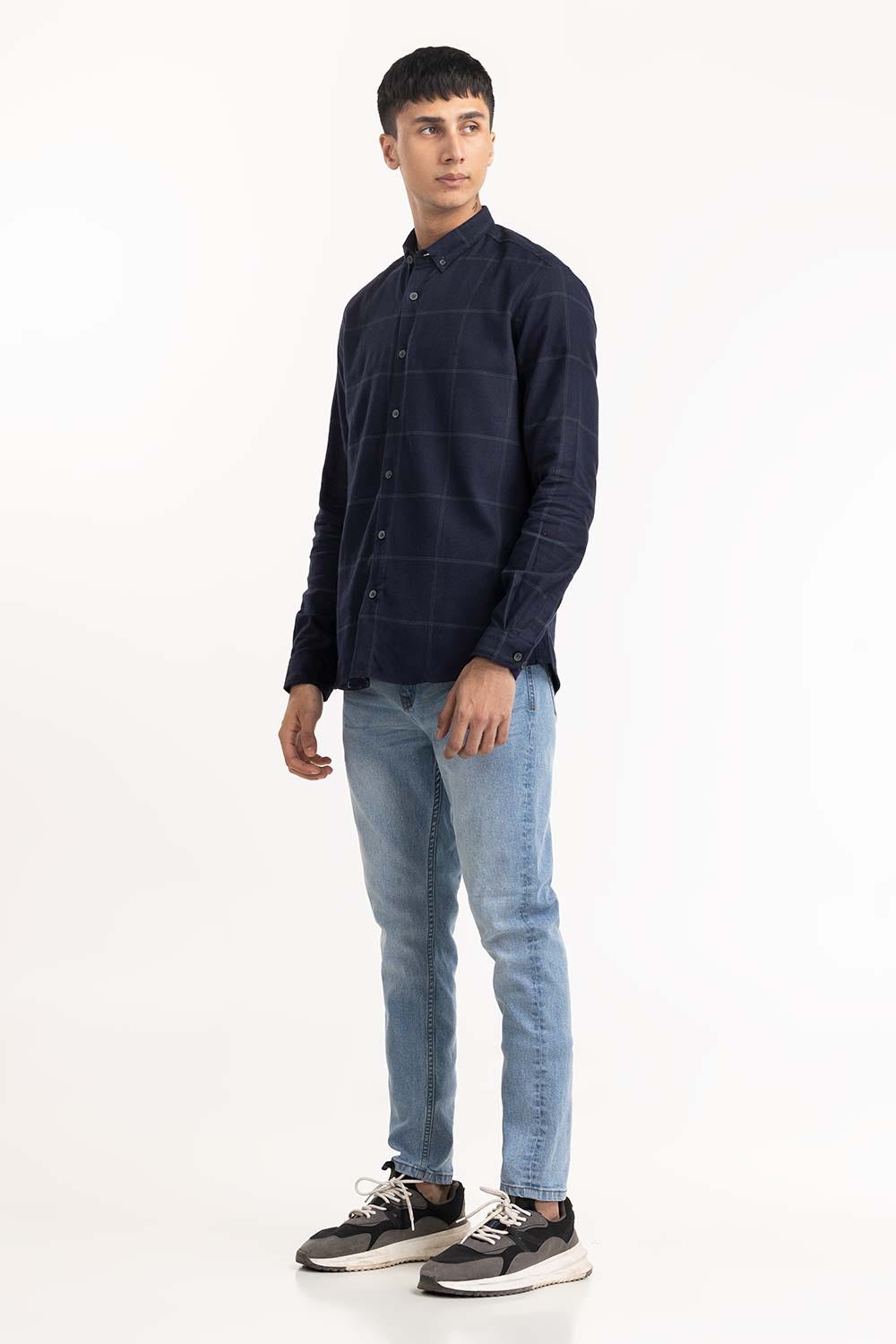 Navy Checkered Button Down Shirt 224-117-034