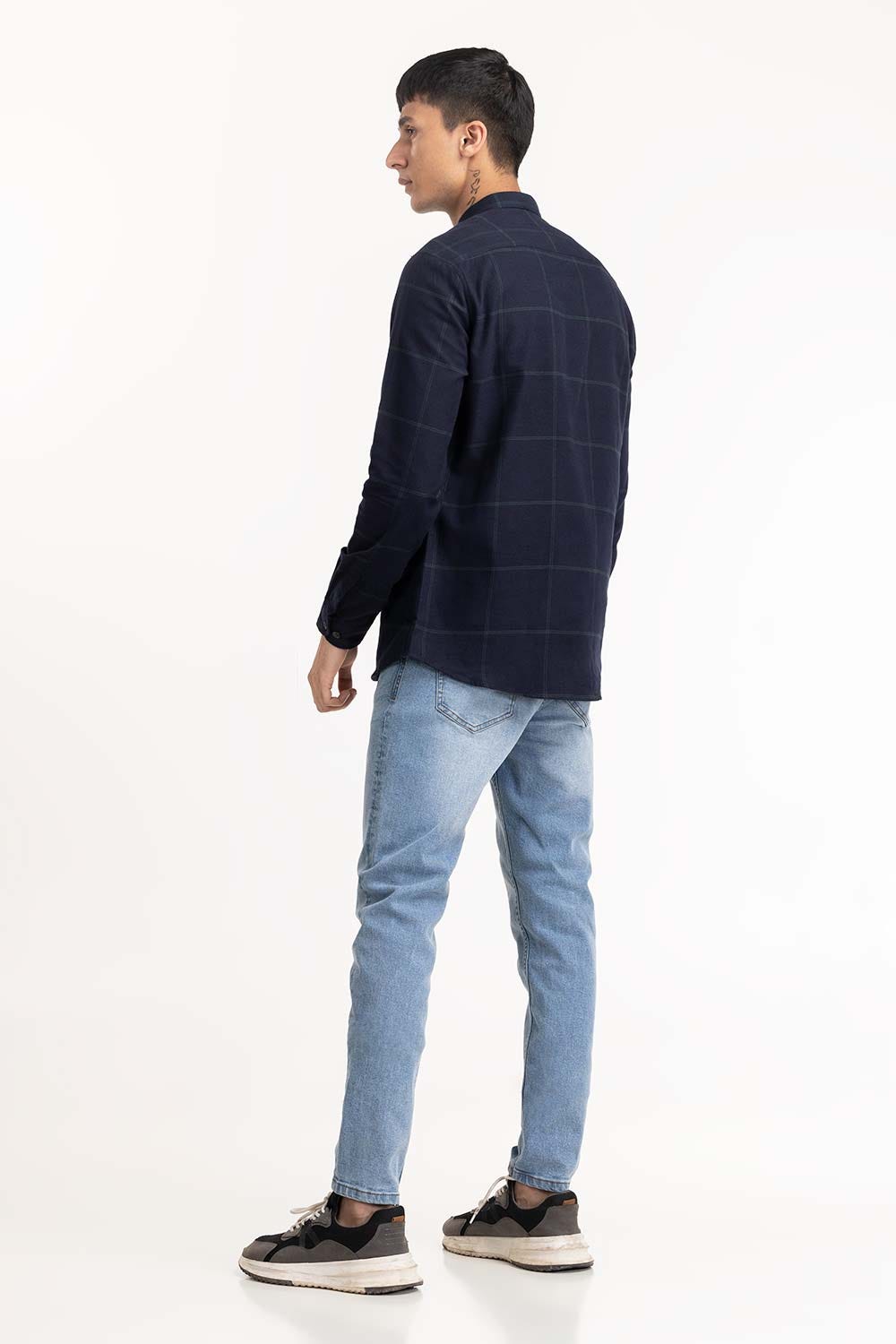 Navy Checkered Button Down Shirt 224-117-034