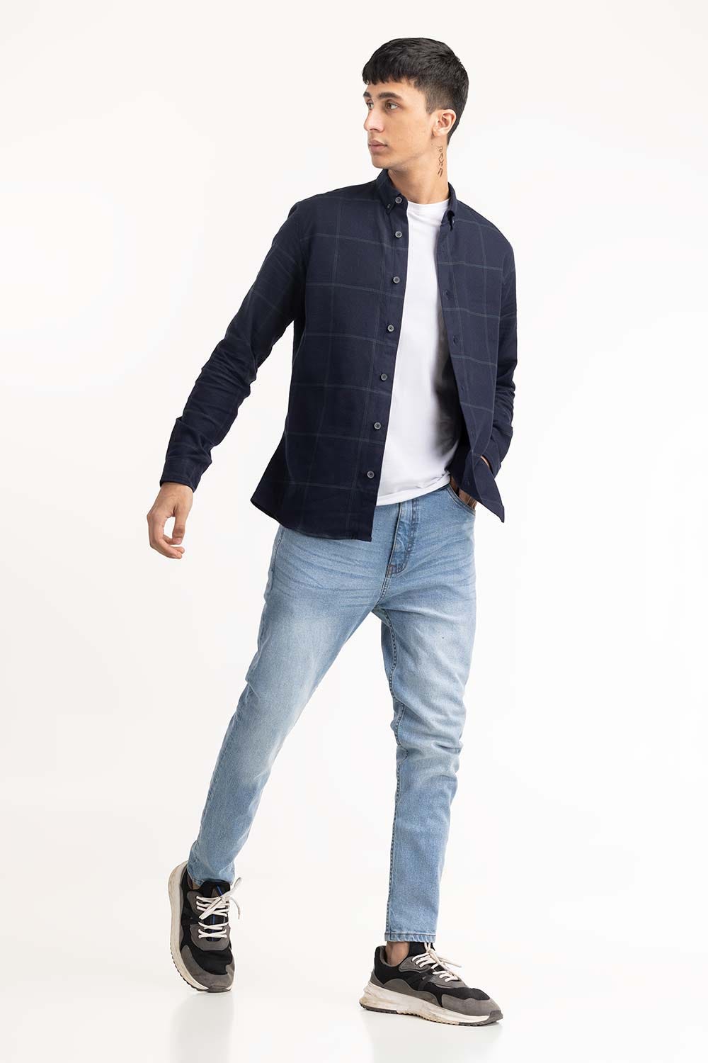 Navy Checkered Button Down Shirt 224-117-034