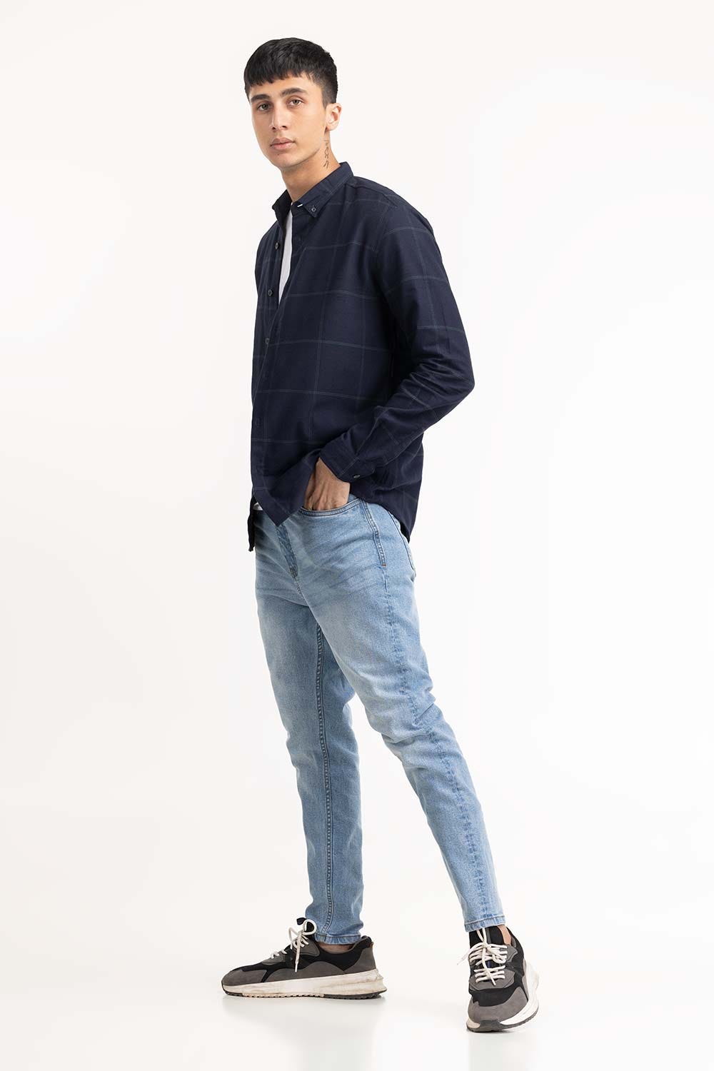 Navy Checkered Button Down Shirt 224-117-034