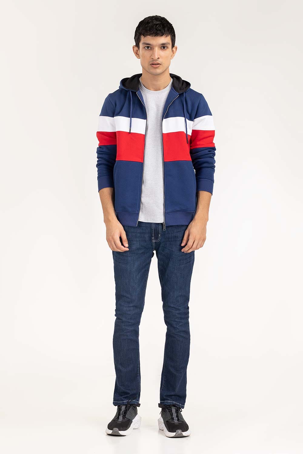 Navy Color Block Zipup Hoodie JKT-KNTHZ22-009