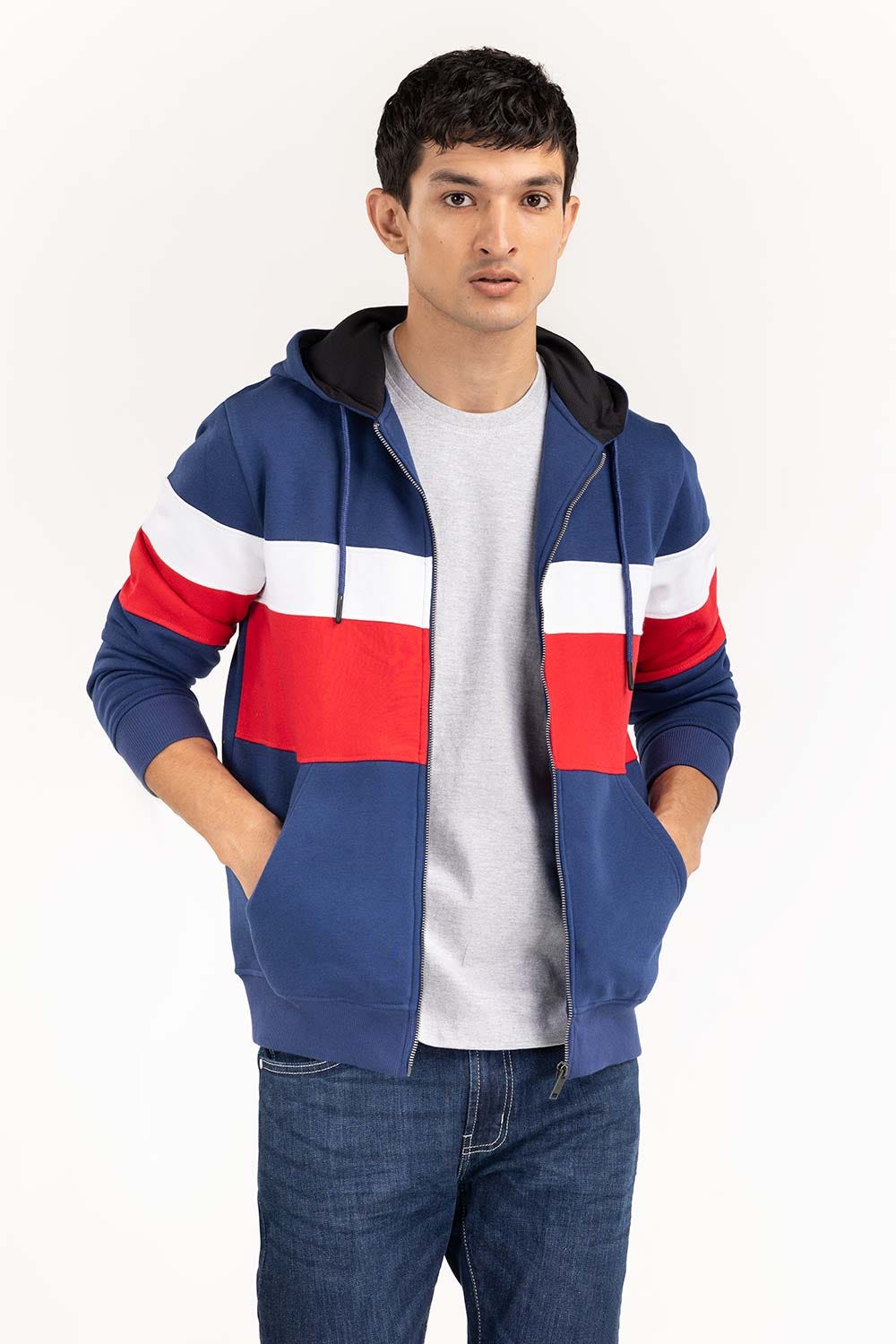 Navy Color Block Zipup Hoodie JKT-KNTHZ22-009