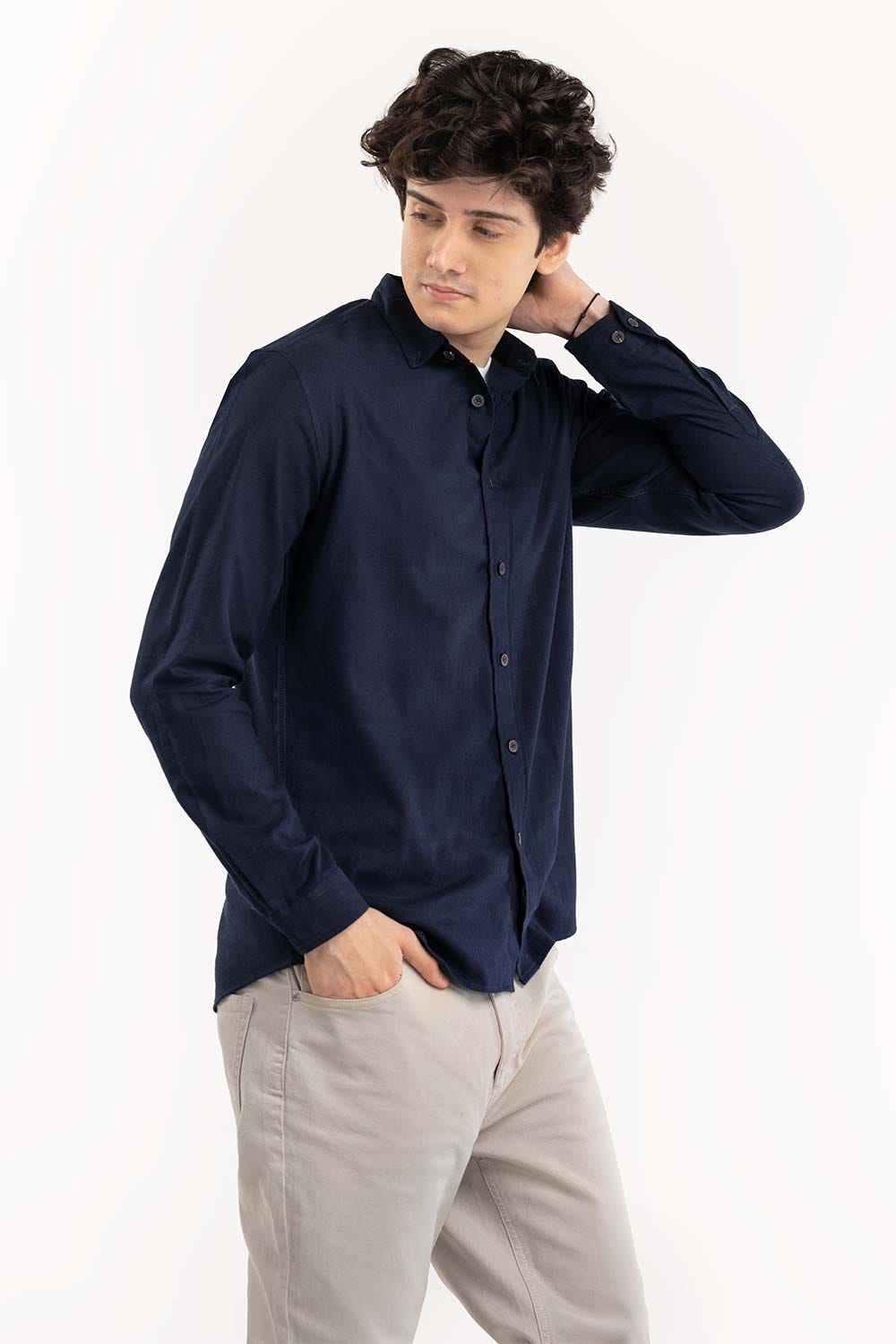 Navy Cotton Button Down Shirt 224-117-050
