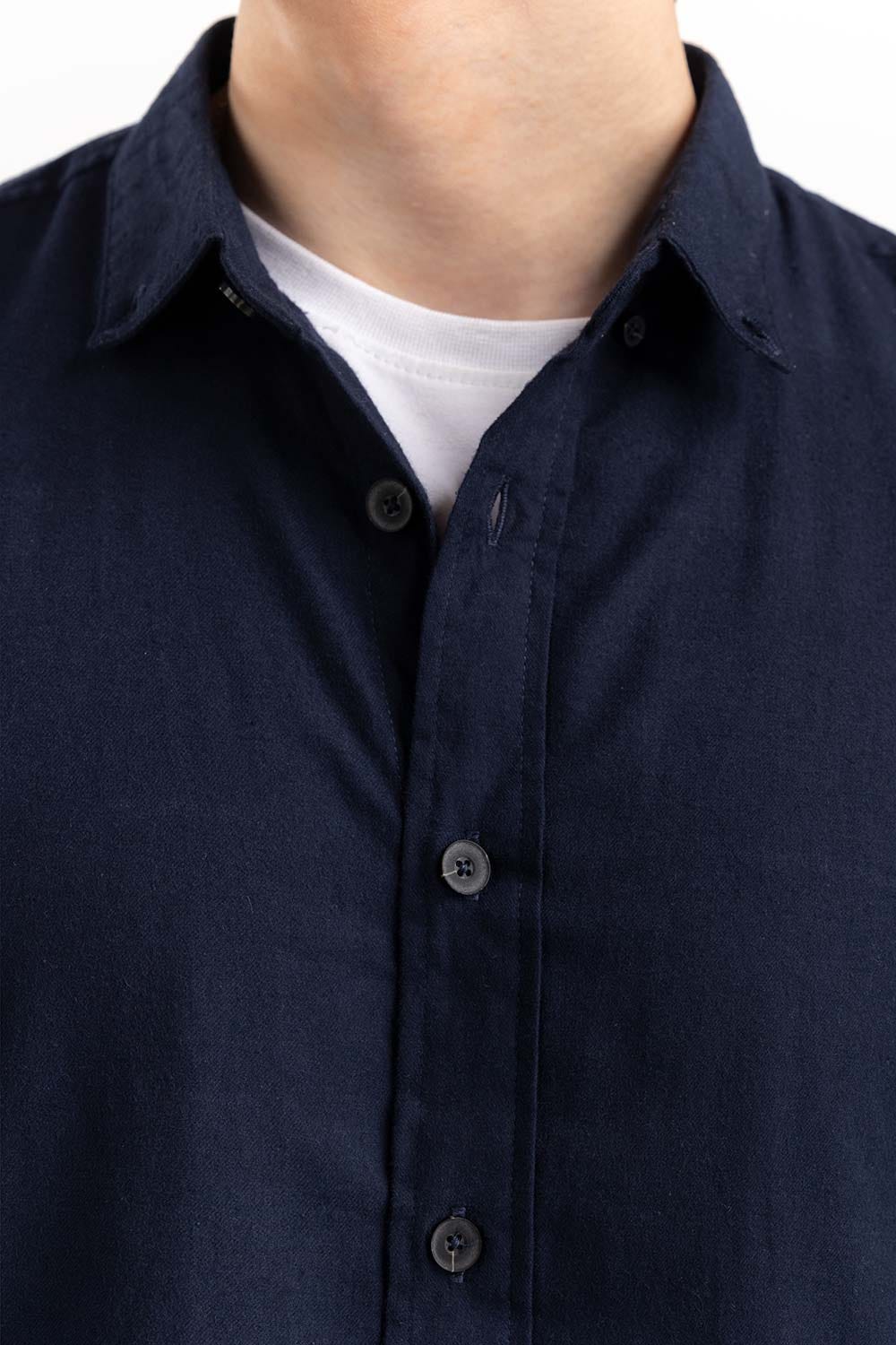 Navy Cotton Button Down Shirt 224-117-050
