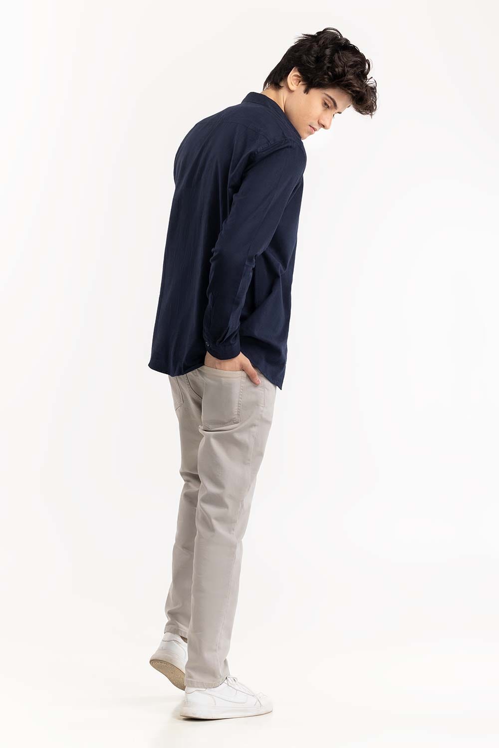 Navy Cotton Button Down Shirt 224-117-050