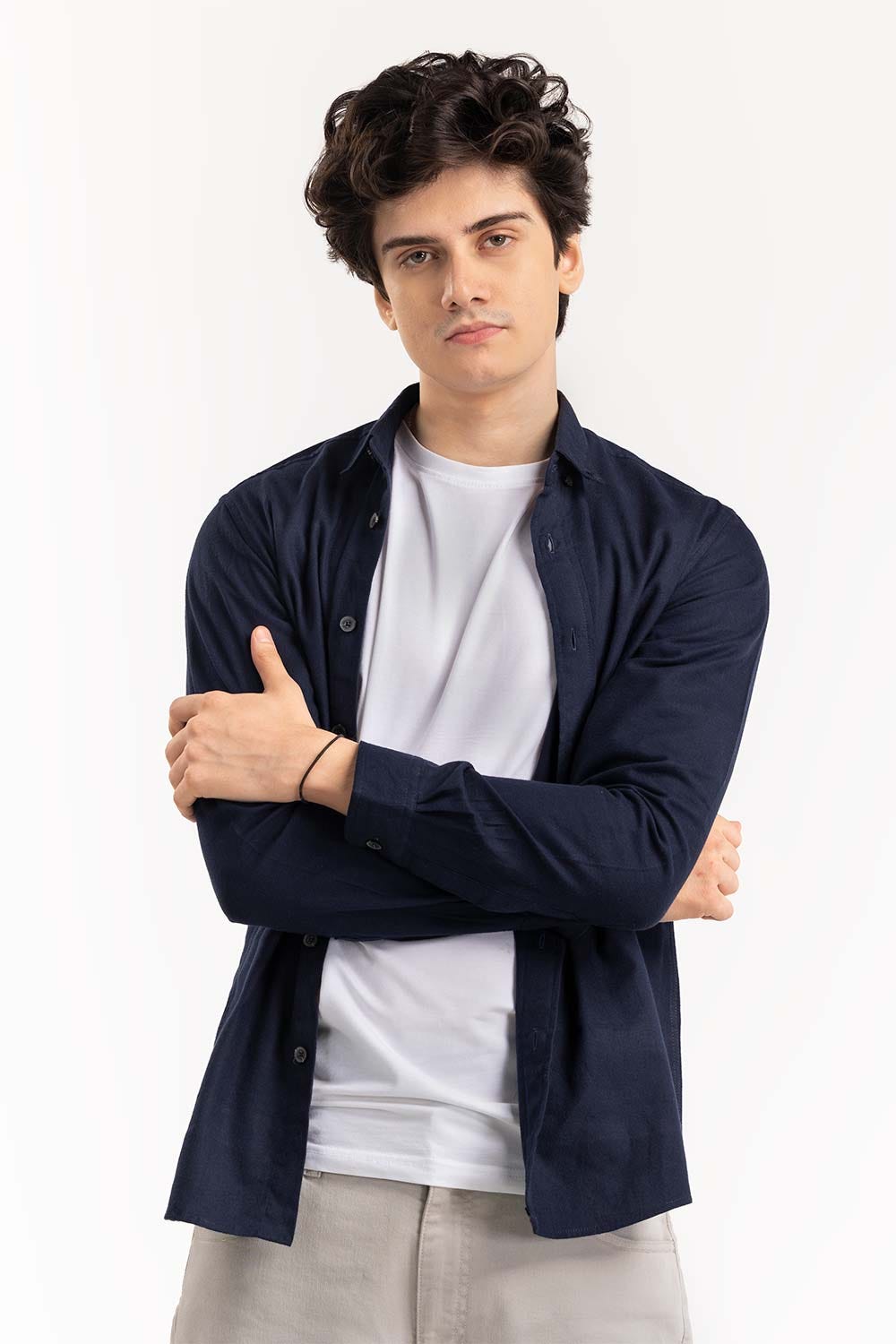 Navy Cotton Button Down Shirt 224-117-050