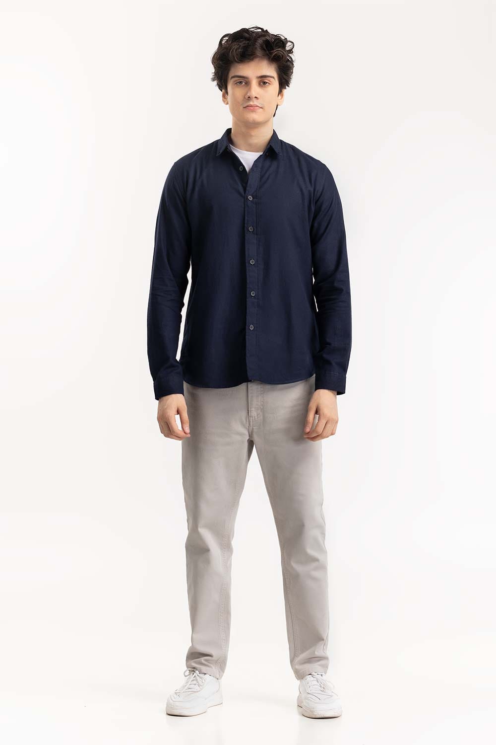 Navy Cotton Button Down Shirt 224-117-050