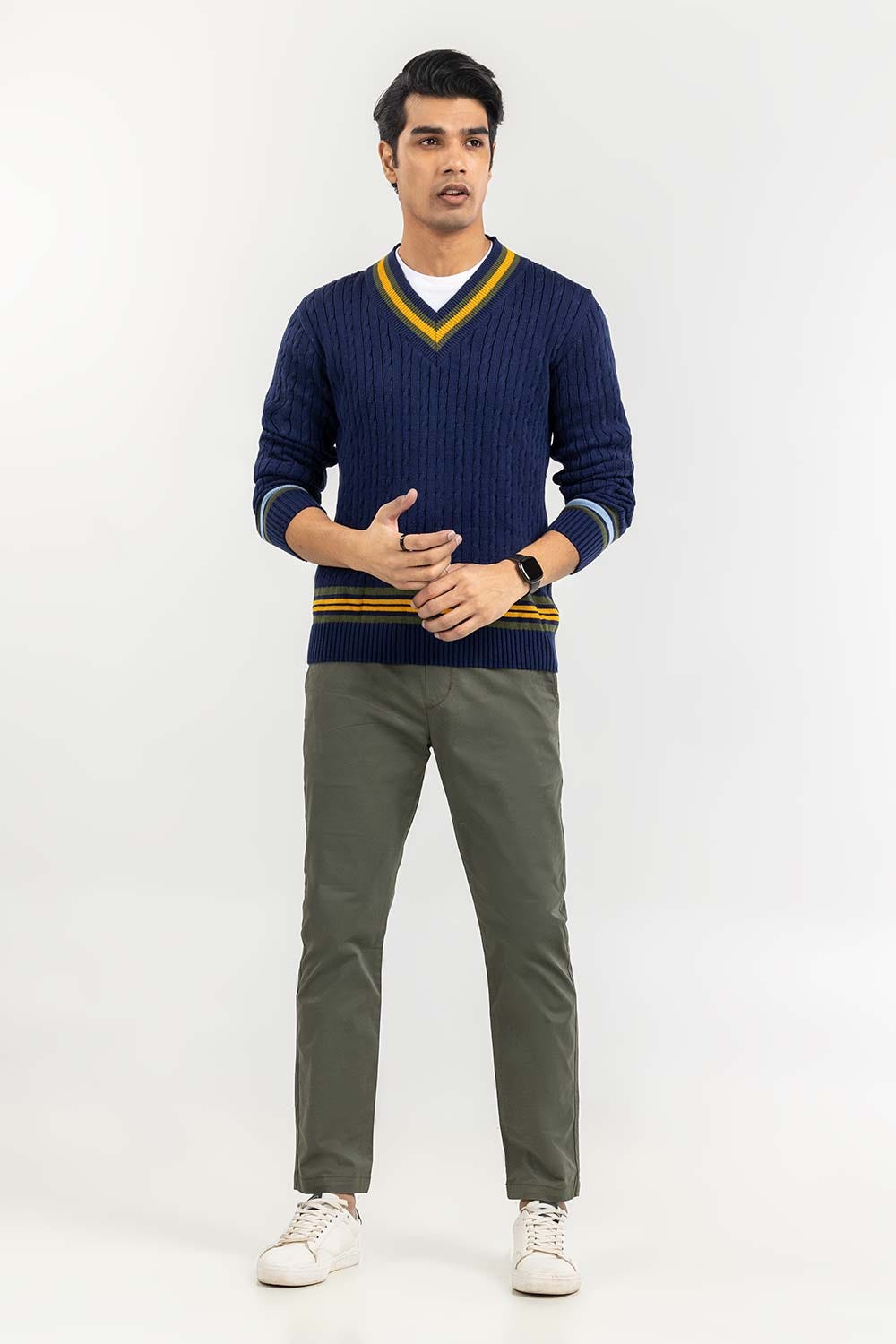 Navy Cricket V Neck Sweater SWT-FFSVN22-181