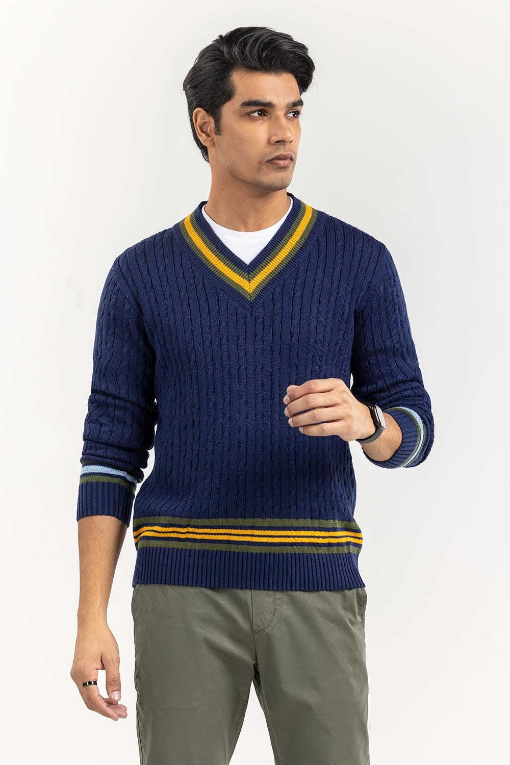 Navy Cricket V Neck Sweater SWT-FFSVN22-181