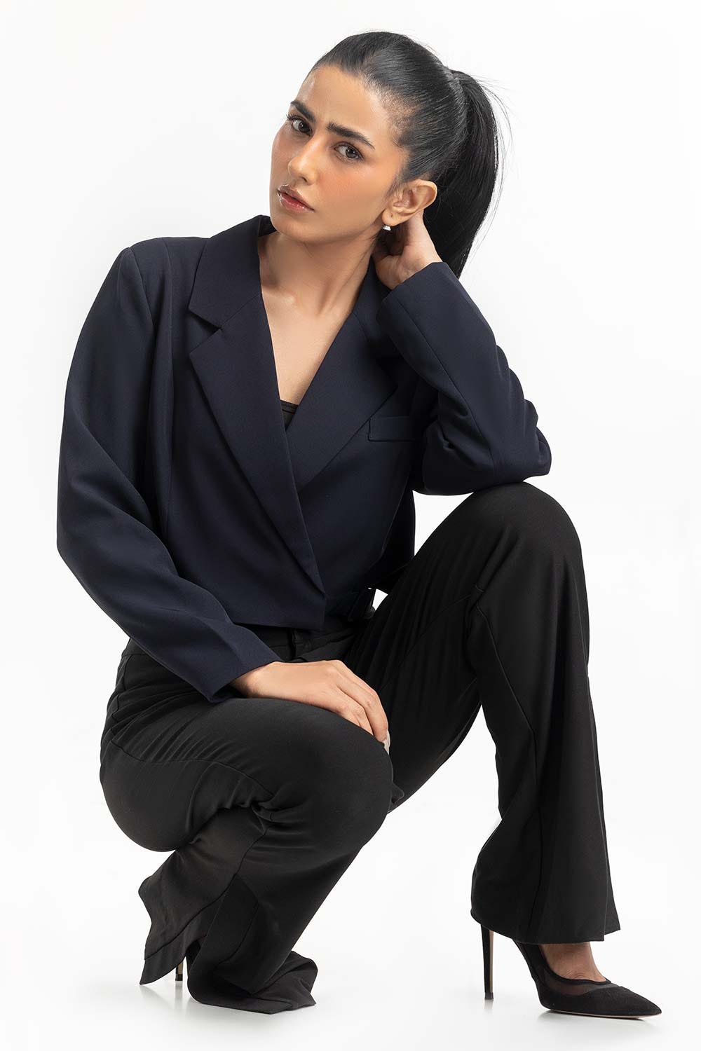 Navy Cropped Blazer 224-210-024