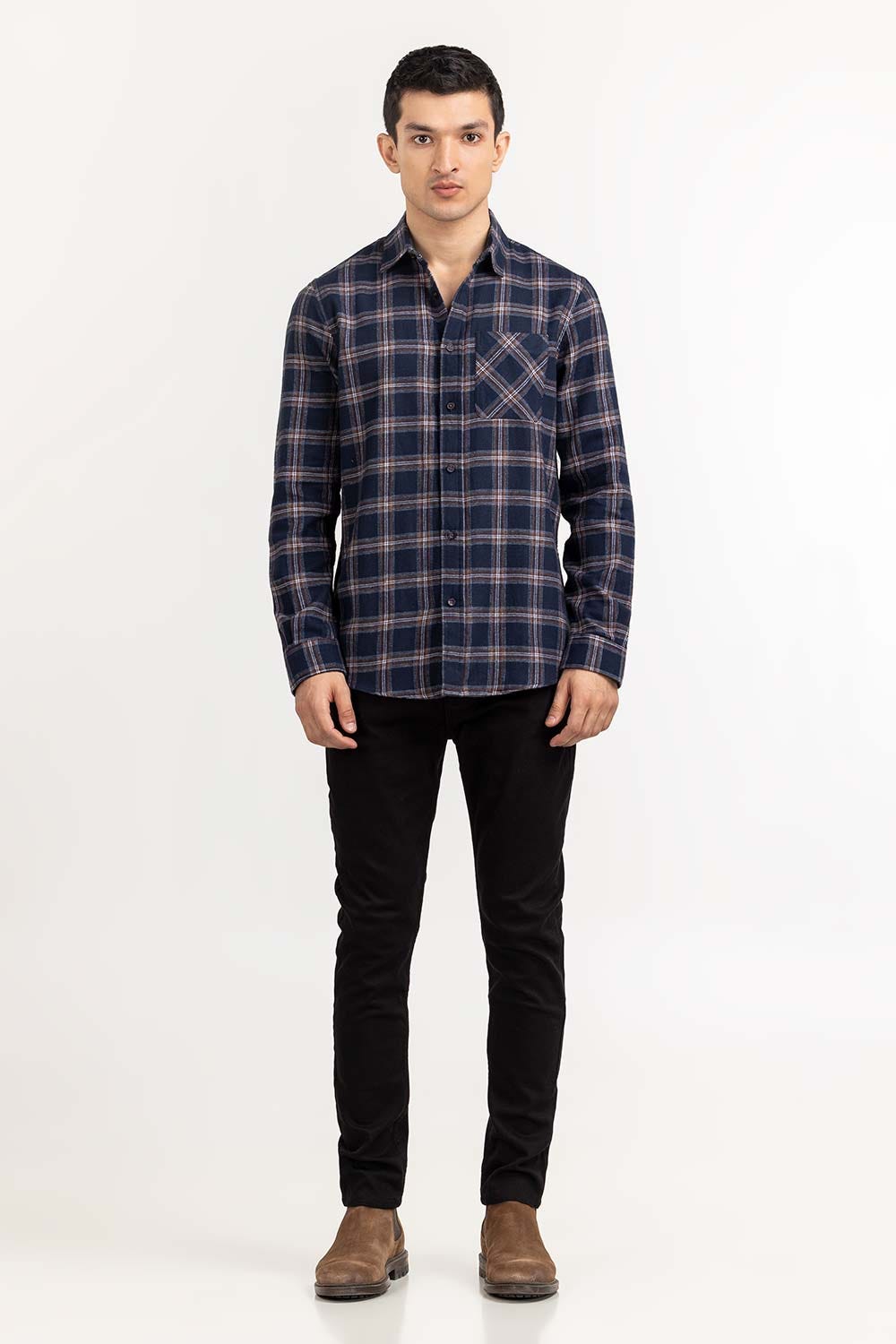 Navy Gold Checkered Casual Shirt CS-YD22-035