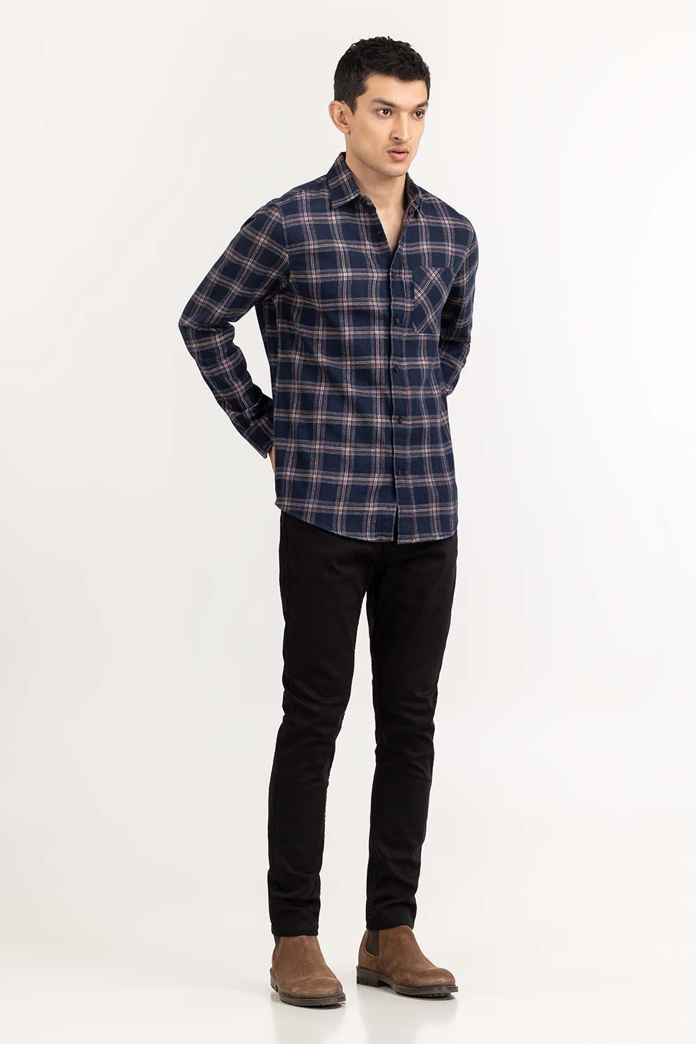Navy Gold Checkered Casual Shirt CS-YD22-035