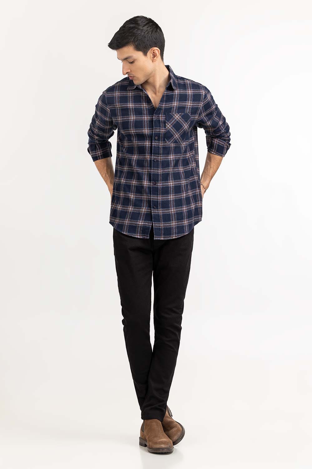 Navy Gold Checkered Casual Shirt CS-YD22-035