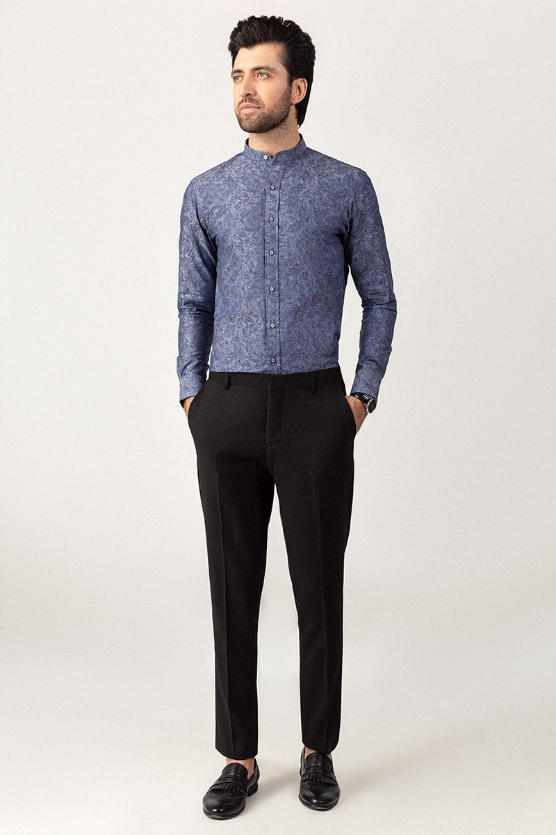 Navy Jacquard Casual Shirt CM-YD-2757 Mr. Blue