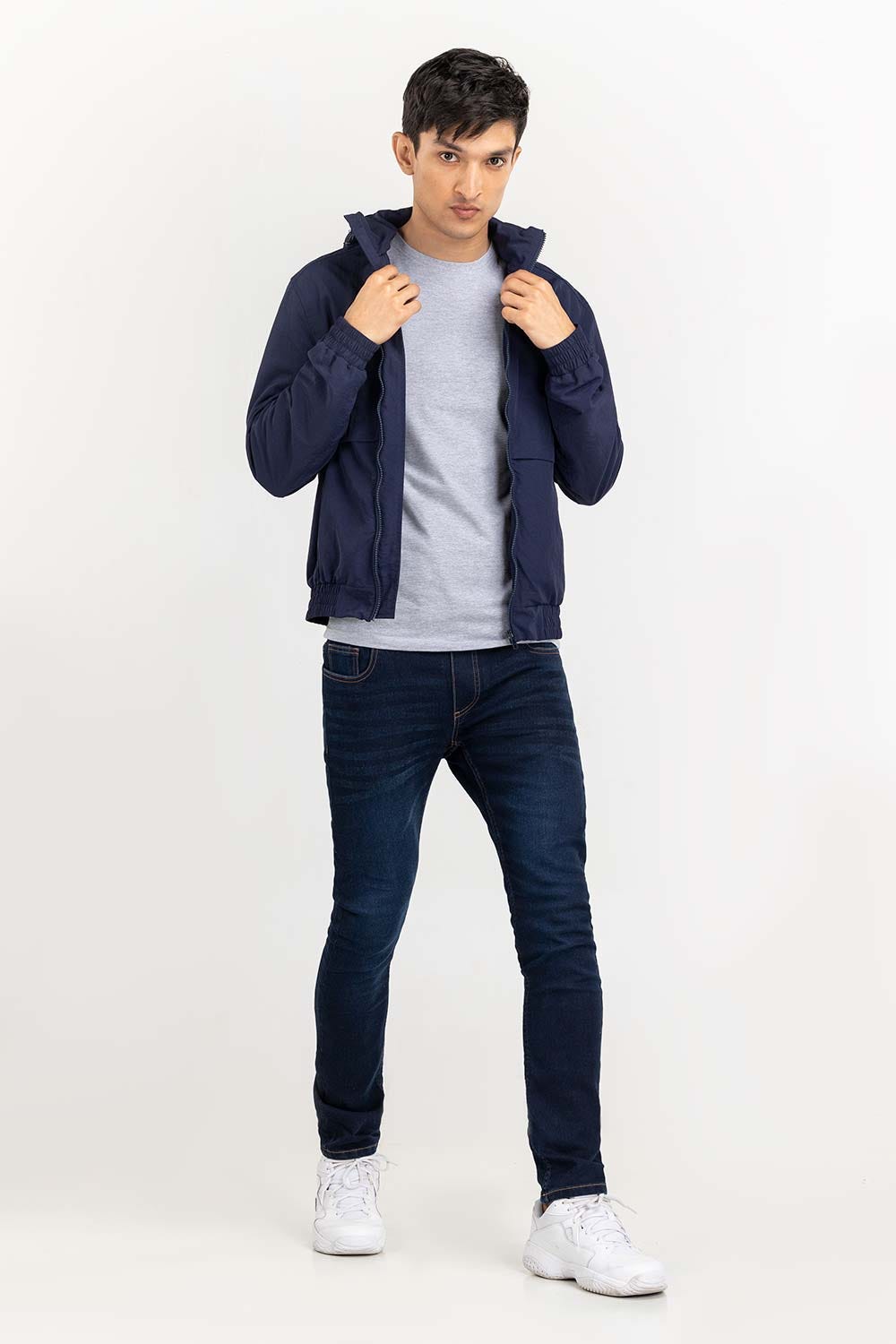 Navy Light weight technical Jacket with Hidden Hoodie JKT-WOV22-008