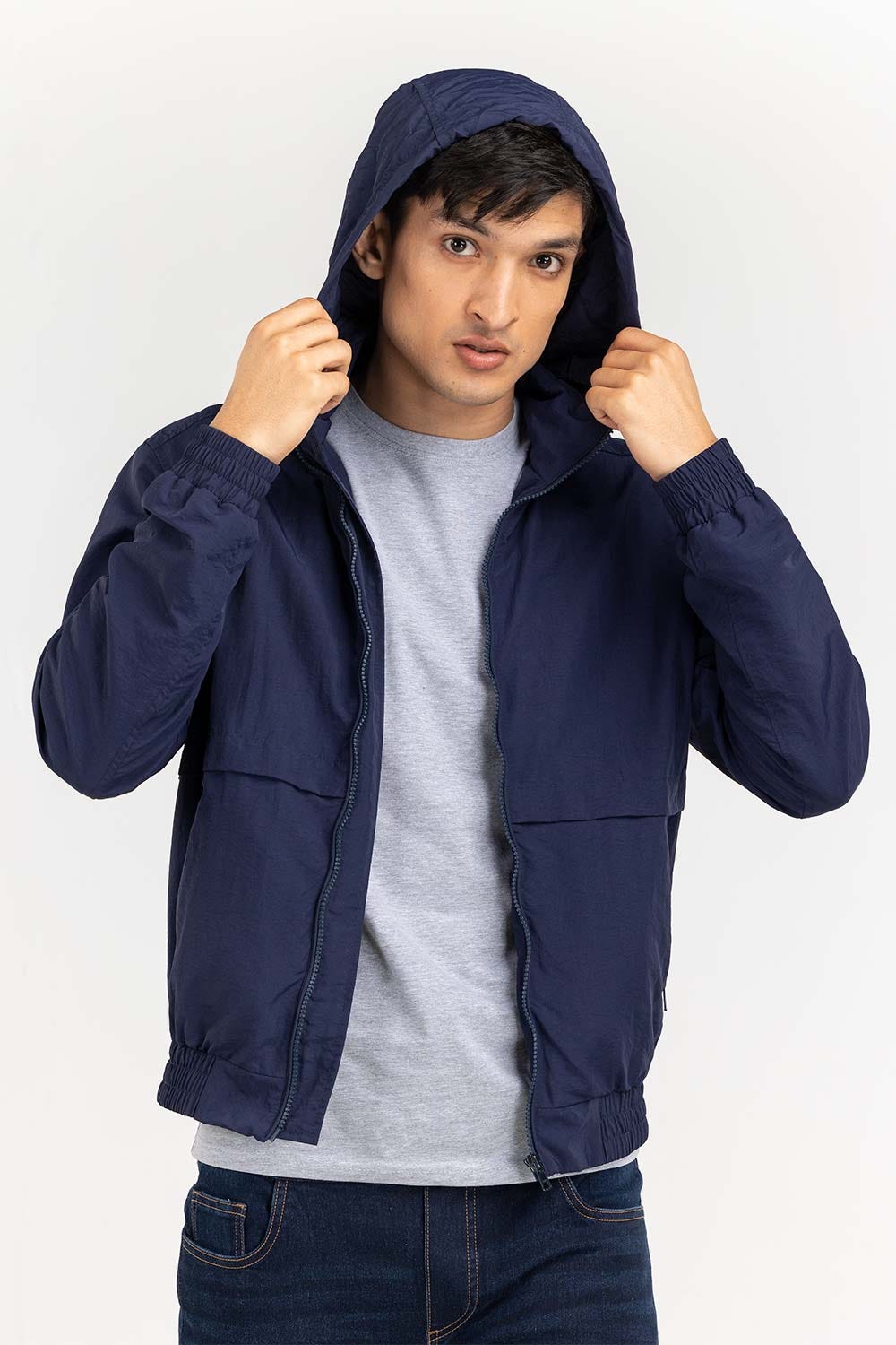 Navy Light weight technical Jacket with Hidden Hoodie JKT-WOV22-008