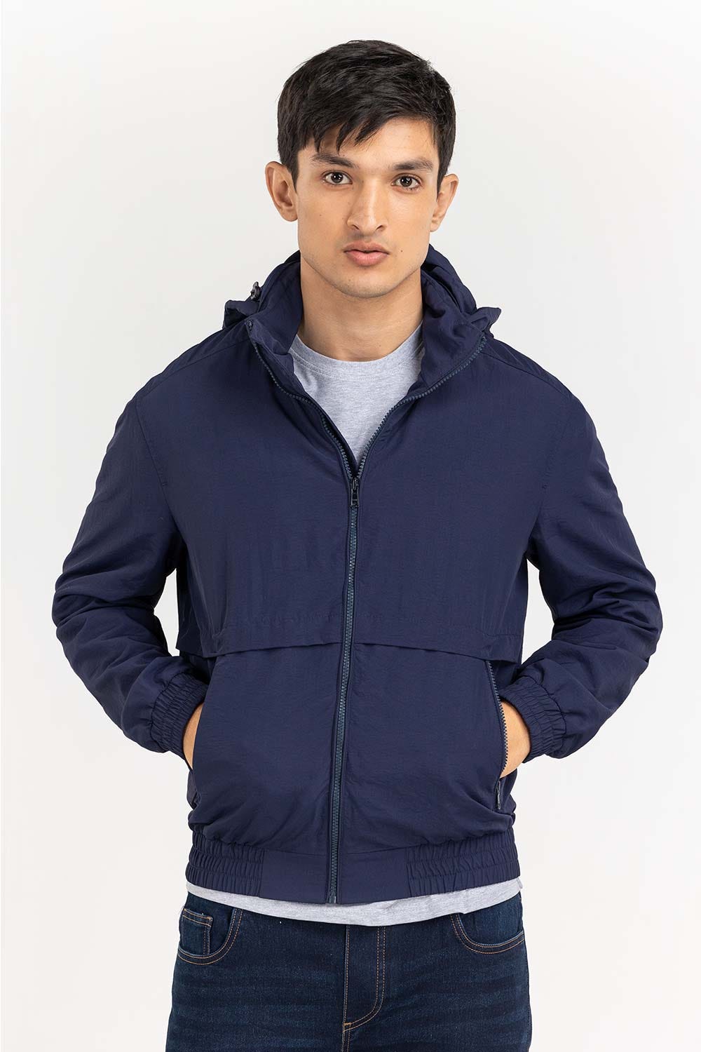 Navy Light weight technical Jacket with Hidden Hoodie JKT-WOV22-008