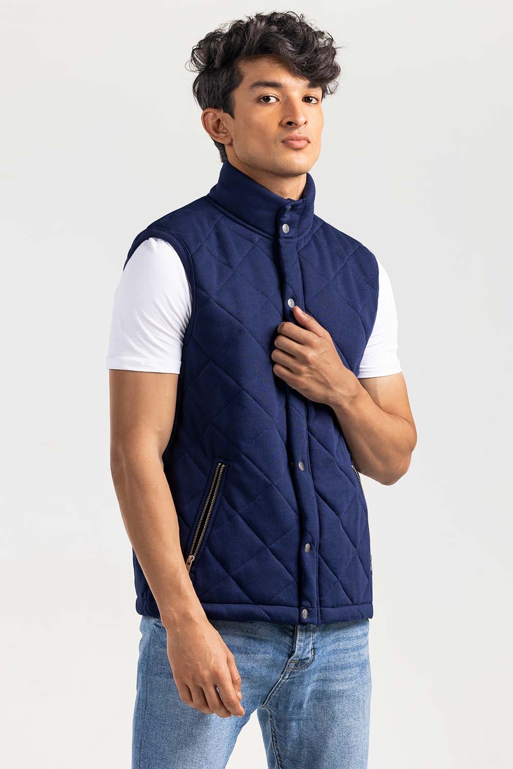 Navy Mock Neck Vest Jacket JKT-MNV-D27-01