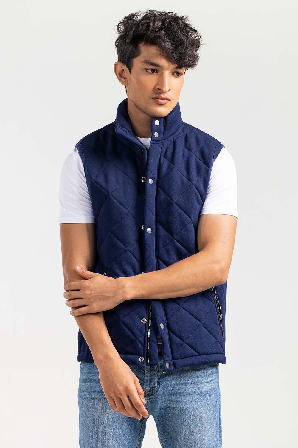 Navy Mock Neck Vest Jacket JKT-MNV-D27-01