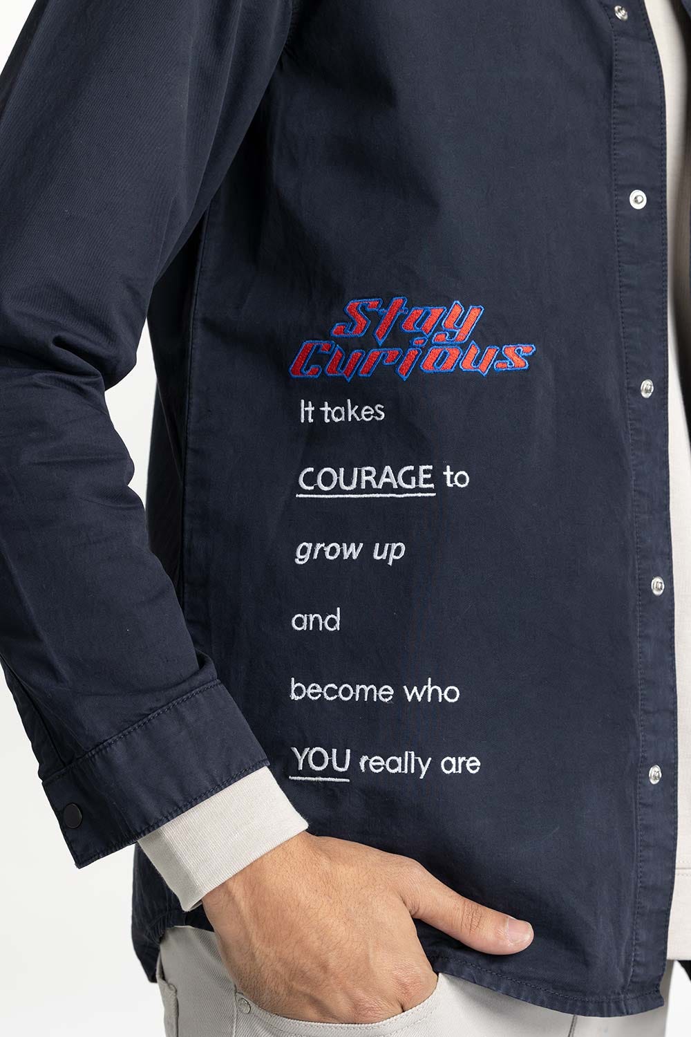 Navy Non-Denim Overshirt 224-117-012