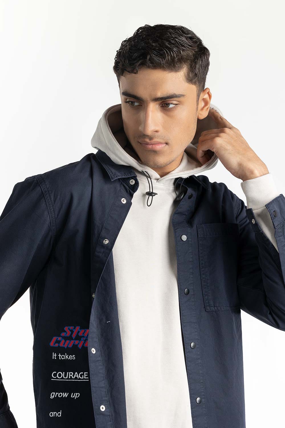 Navy Non-Denim Overshirt 224-117-012