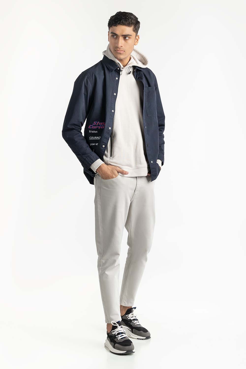 Navy Non-Denim Overshirt 224-117-012