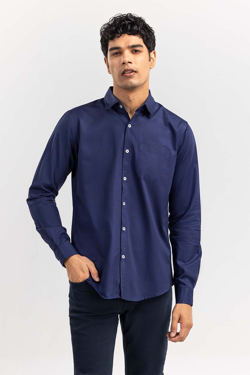 Navy Solid Casual Shirt CS-PD22-009