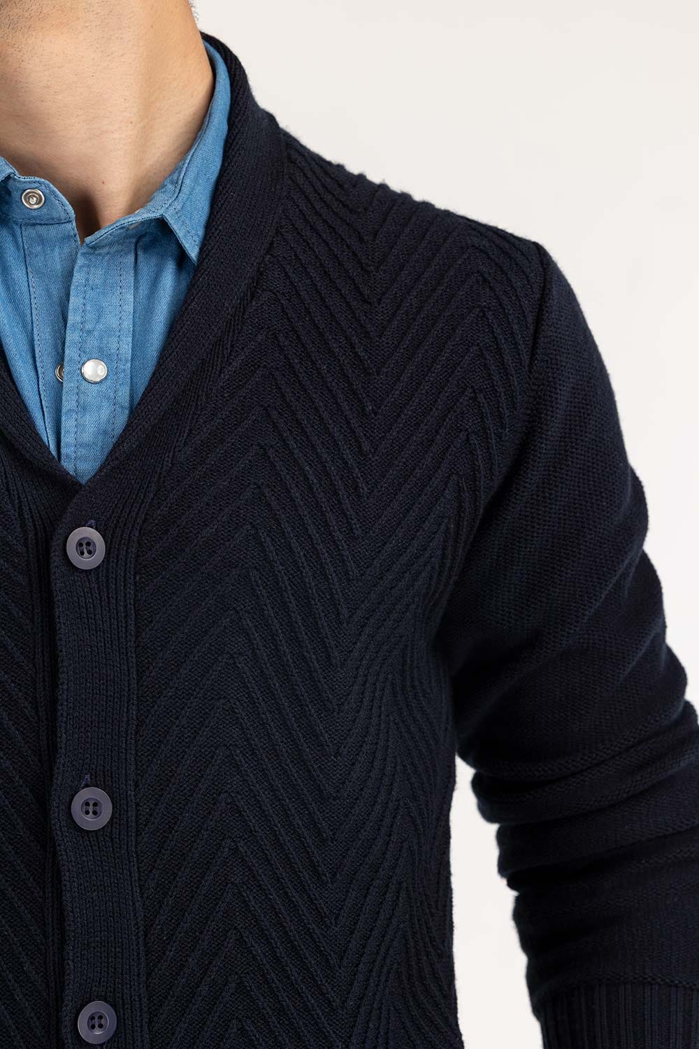 Navy Textured Cardigan SWT-FFSCD22-152