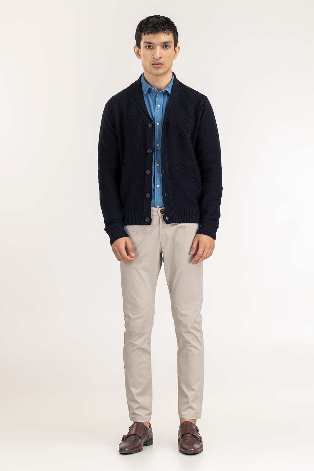 Navy Textured Cardigan SWT-FFSCD22-152