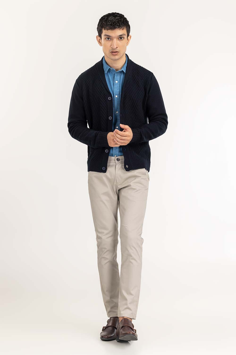 Navy Textured Cardigan SWT-FFSCD22-152