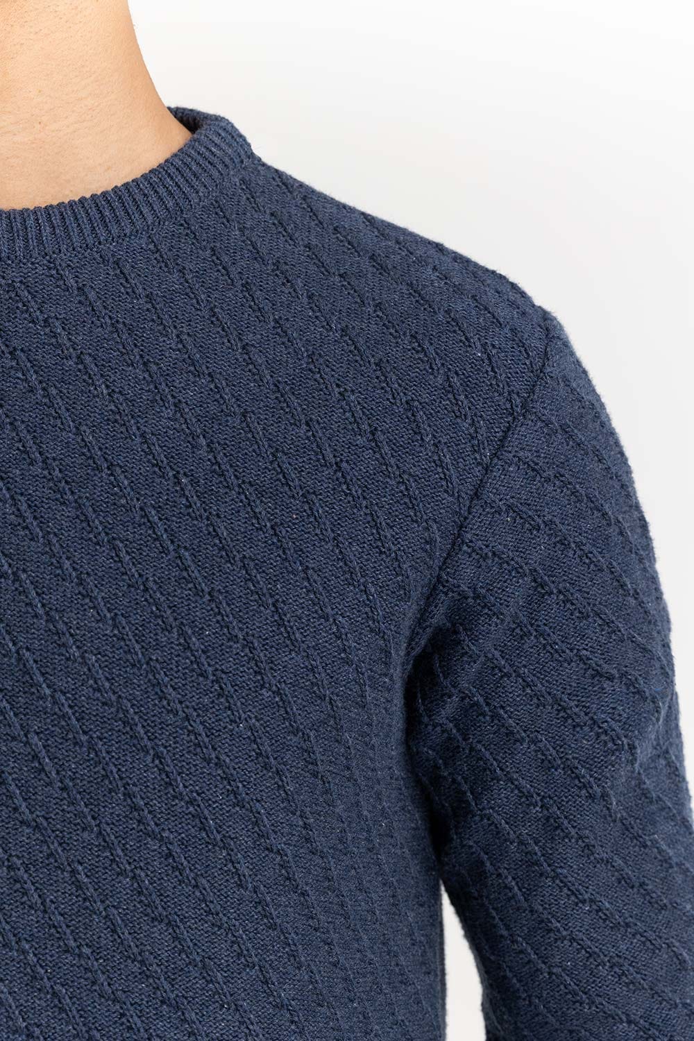 Navy Textured Crew Neck Sweater SWT-FFSCN22-176