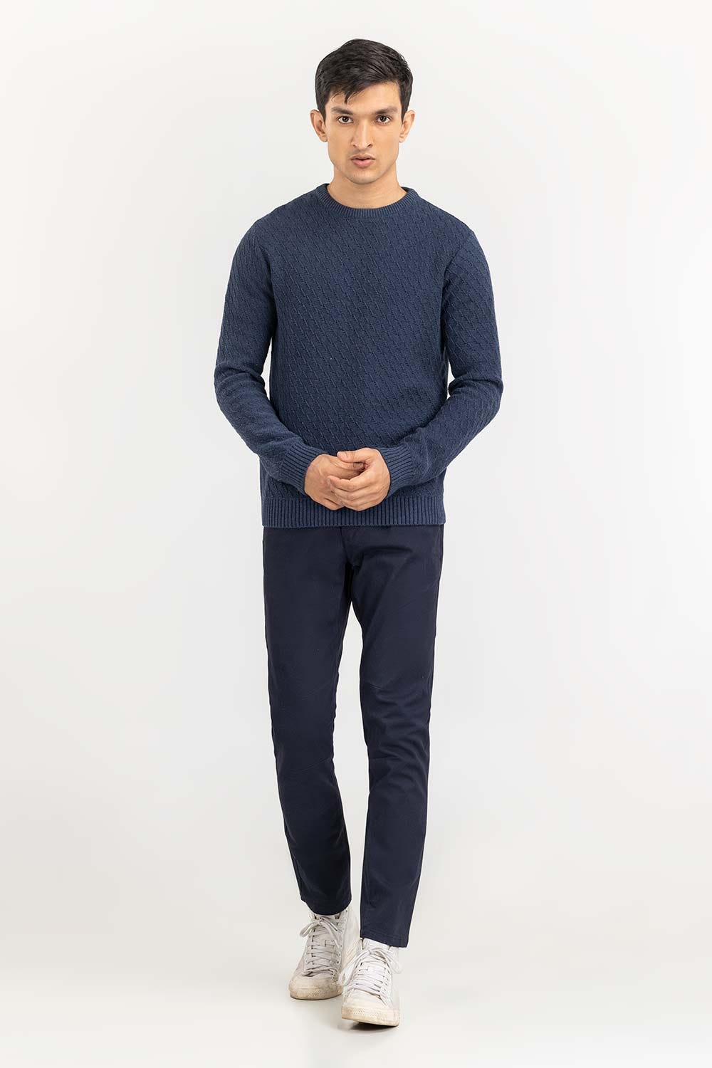 Navy Textured Crew Neck Sweater SWT-FFSCN22-176