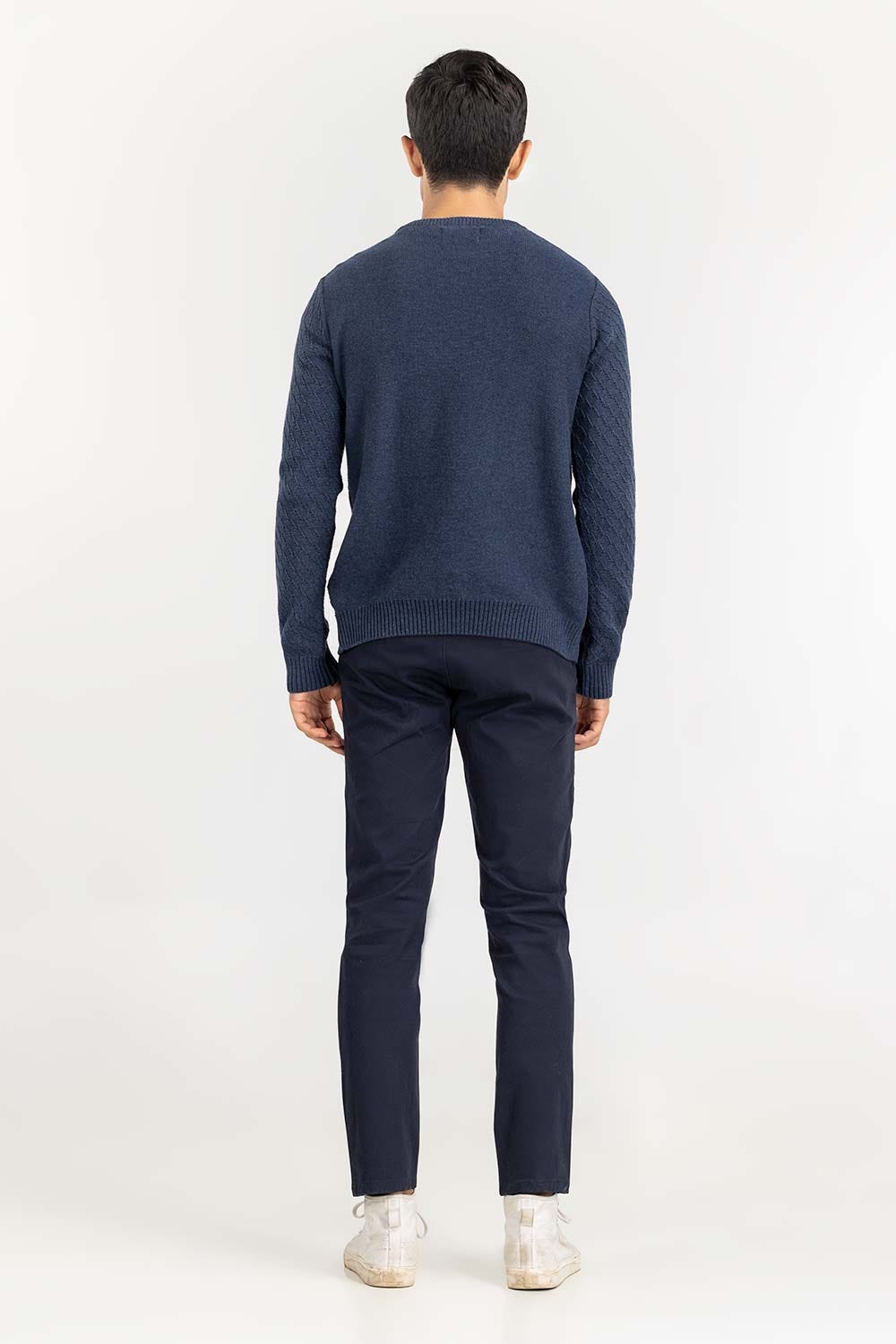 Navy Textured Crew Neck Sweater SWT-FFSCN22-176
