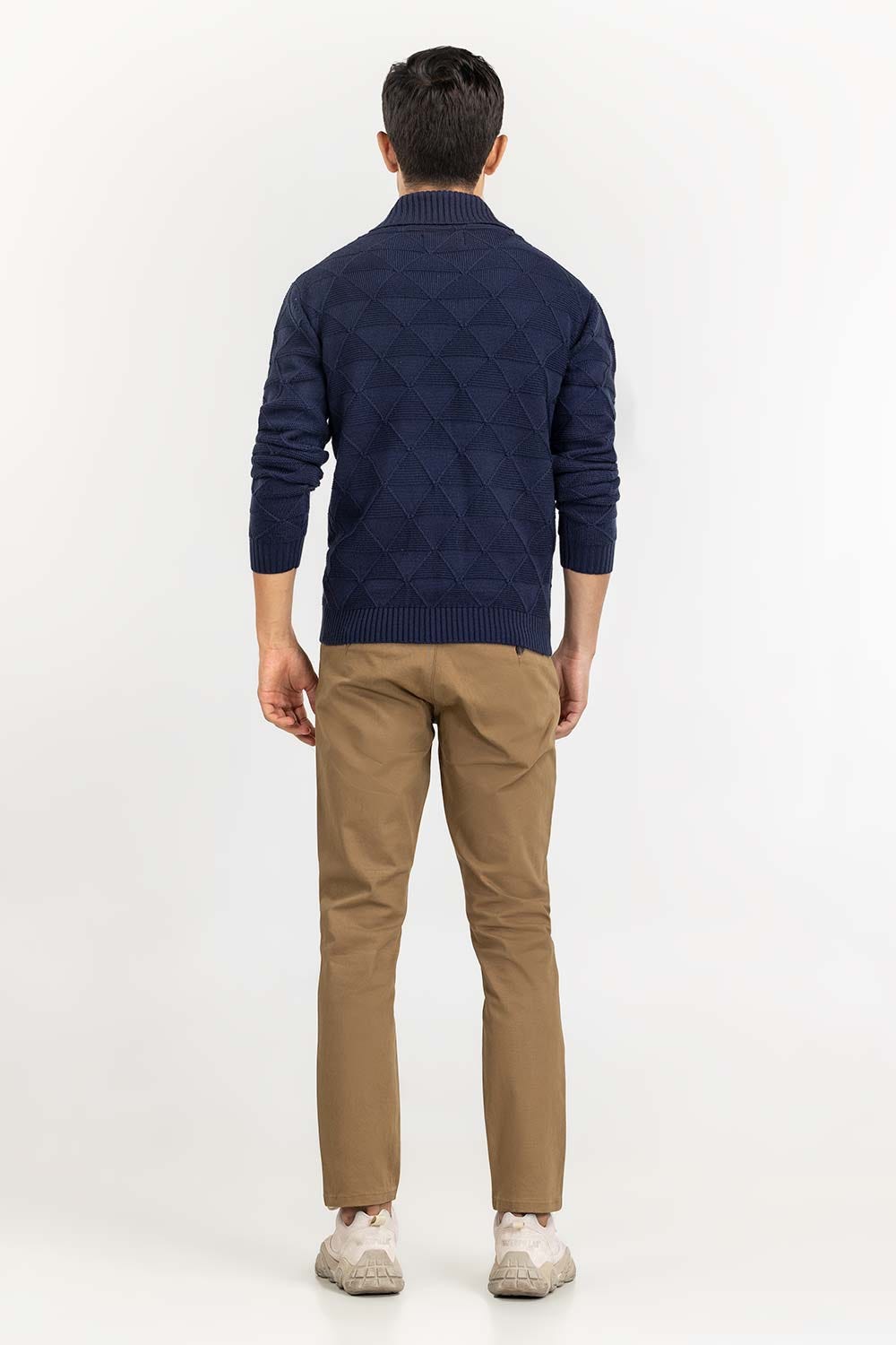 Navy Textured Shawl Collar Sweater SWT-FFSSC22-144