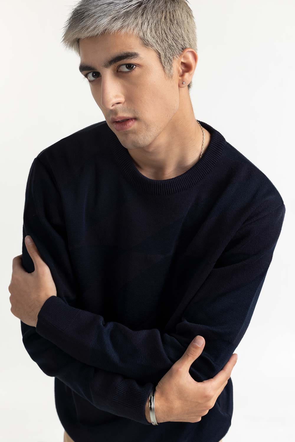 Navy Textured Sweater 224-111-006