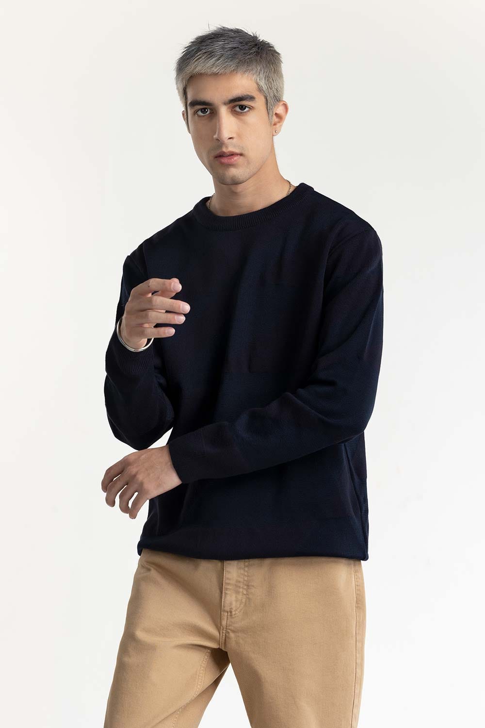 Navy Textured Sweater 224-111-006