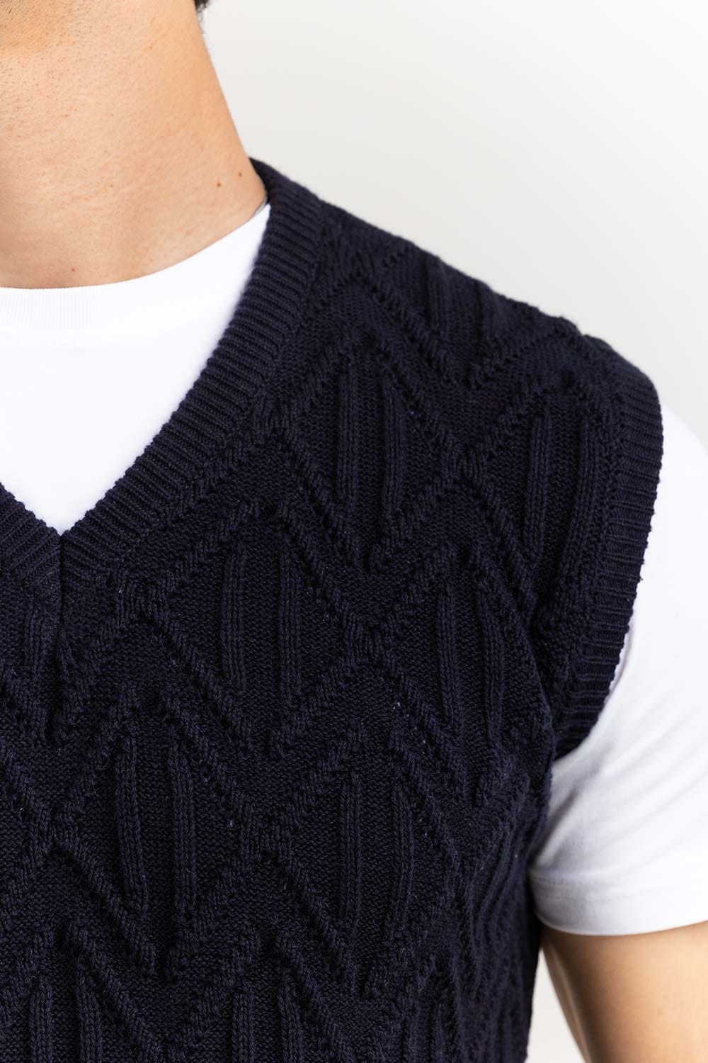 Navy Textured V Neck Sleeveless Sweater SWT-FSLVN22-188-1